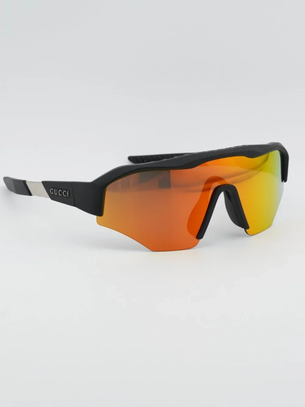 Gucci GG2017S 004 Sunglasses Black Shield Frame, Orange Mirror Lenses